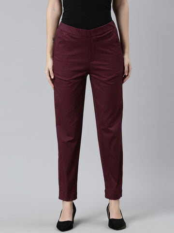 Women Dark Wine Chinos Trousers