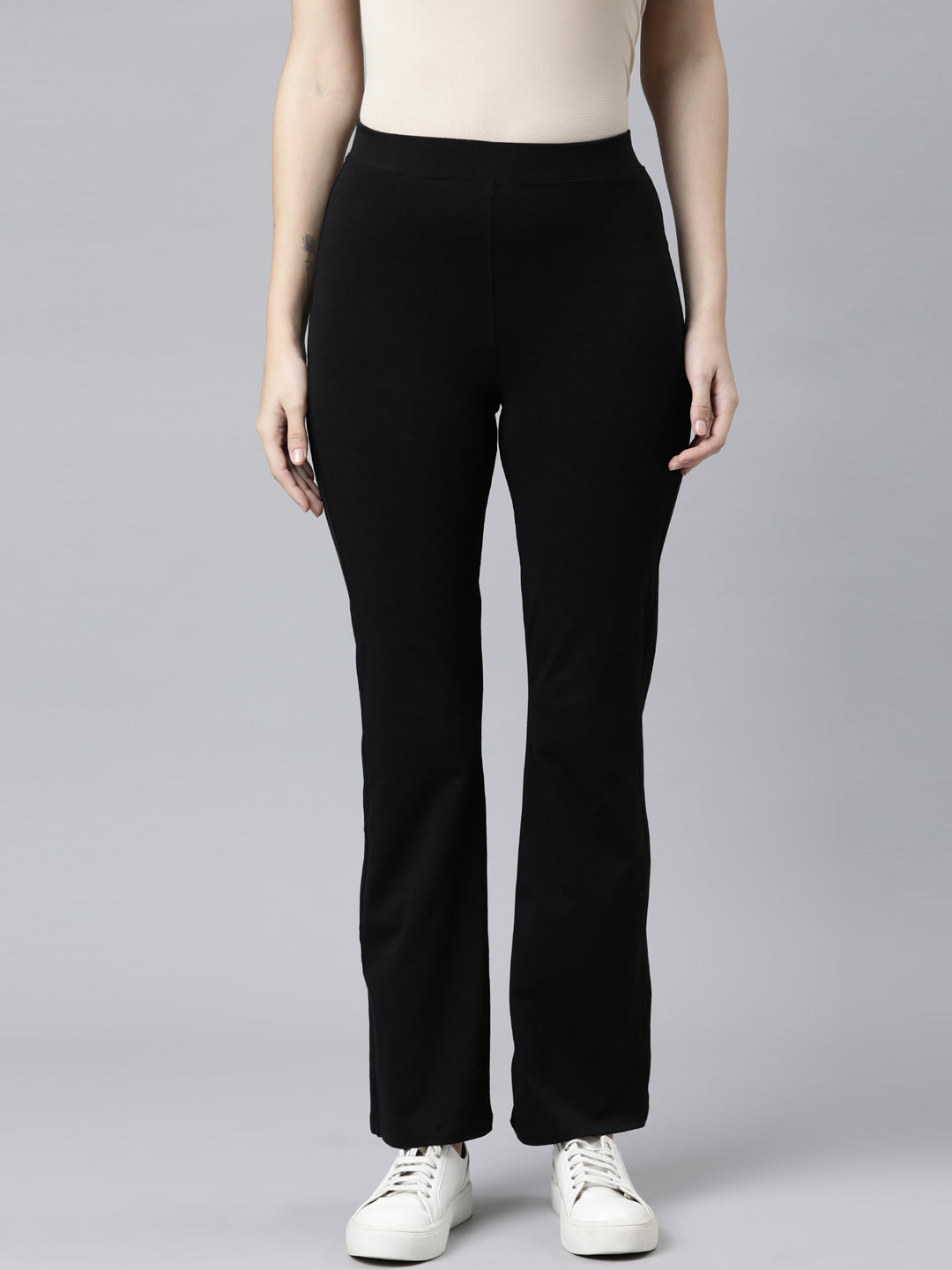 Black Cotton Stretch Flared Pant
