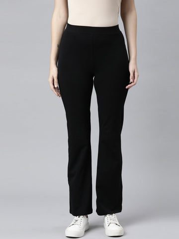 Black Cotton Stretch Flared Pant