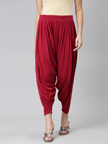 Women Solid Bright Red Patiala Pants