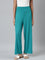 Women Solid Jade Green Viscose Mid Rise Knit Palazzos