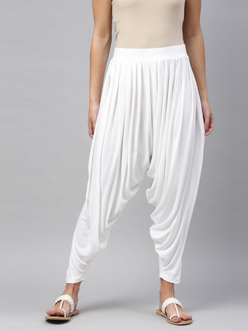 Women Solid White Patiala Pants