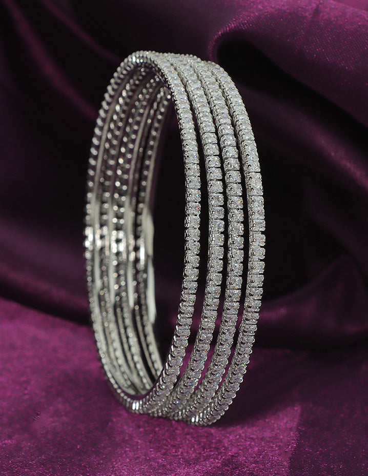 Designer Zirconia Rhodium Polish set of 4 Bangles