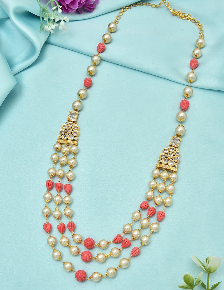 Designer 3-Lines Pearls and Tulip Beads Mala