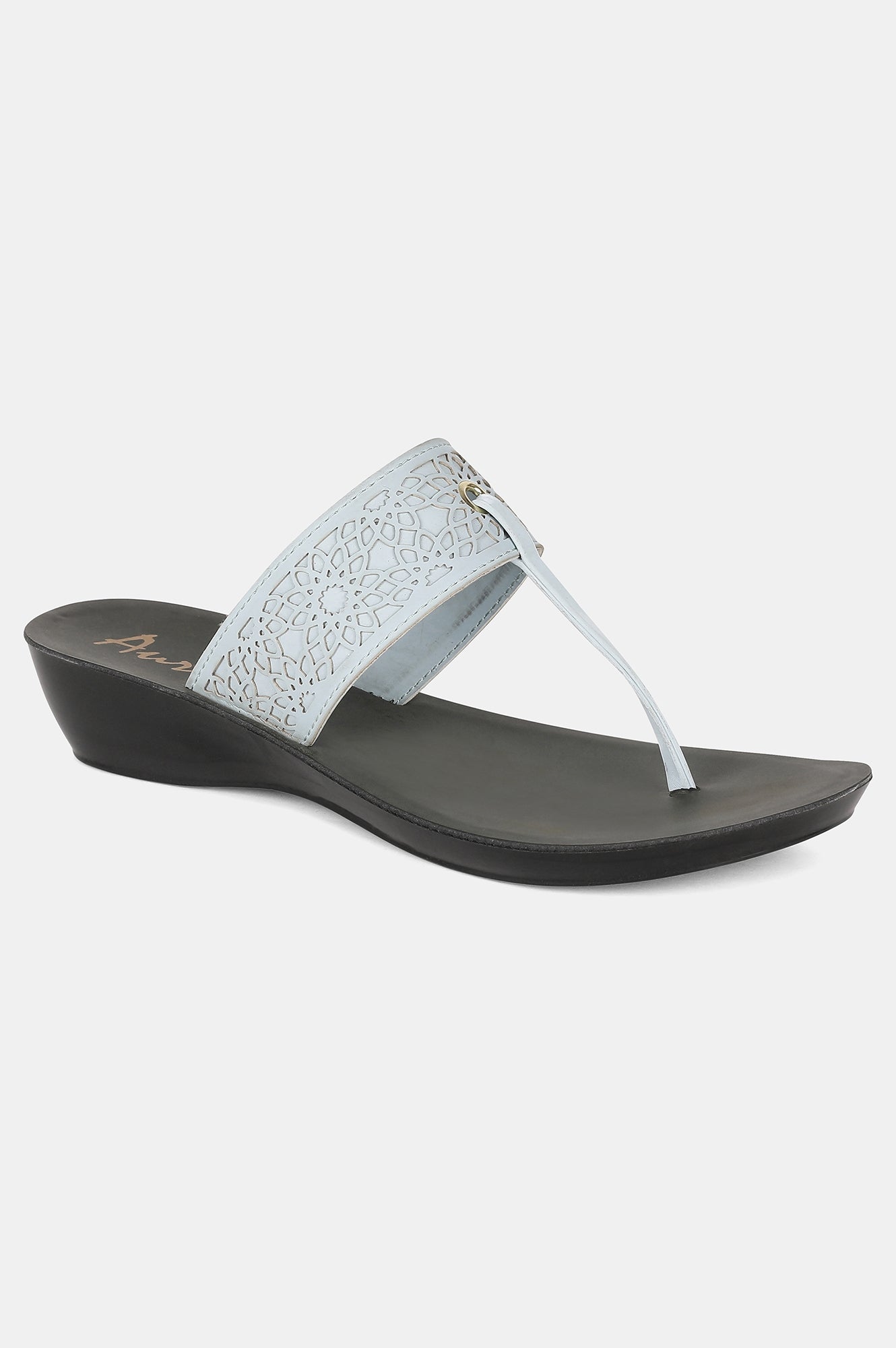 Aurelia Sky Blue Laser Cut Almond Toe Wedge-Zcynthia