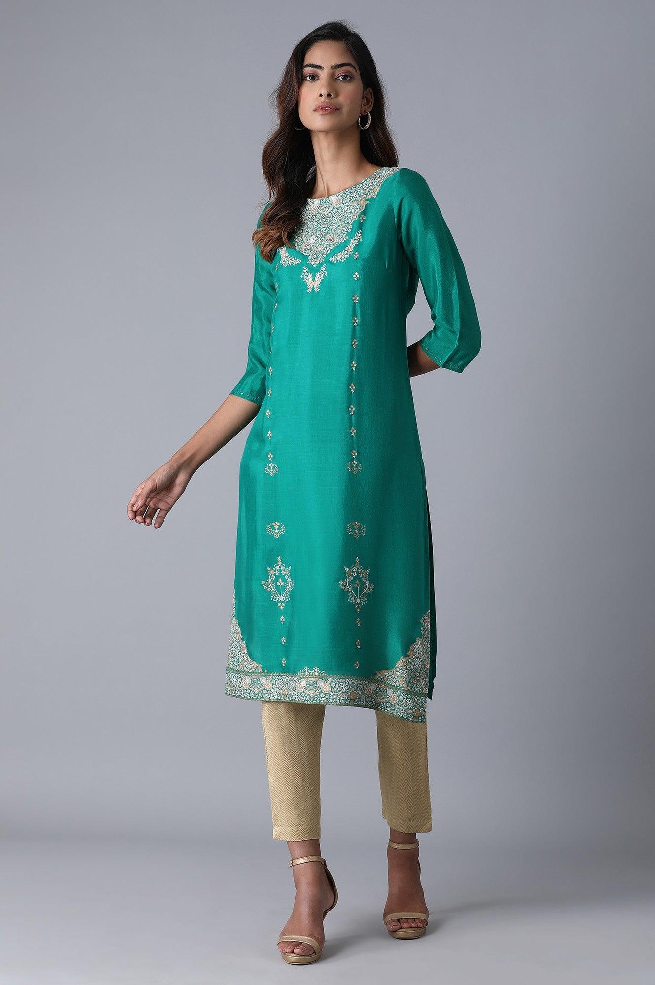 Leafy Green Placement Print kurta