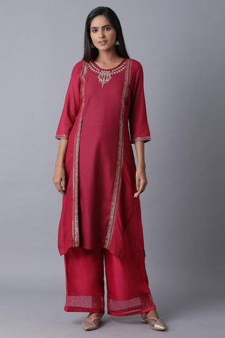 Maroon Printed Layer kurta