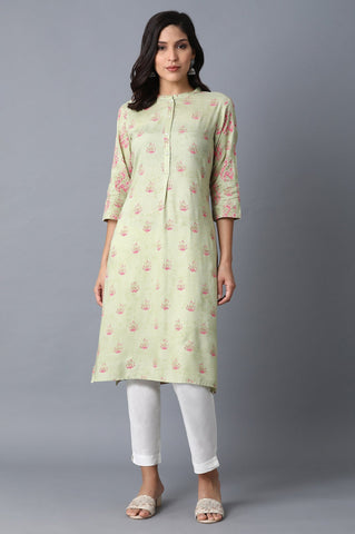 Green Printed Straight Kurta