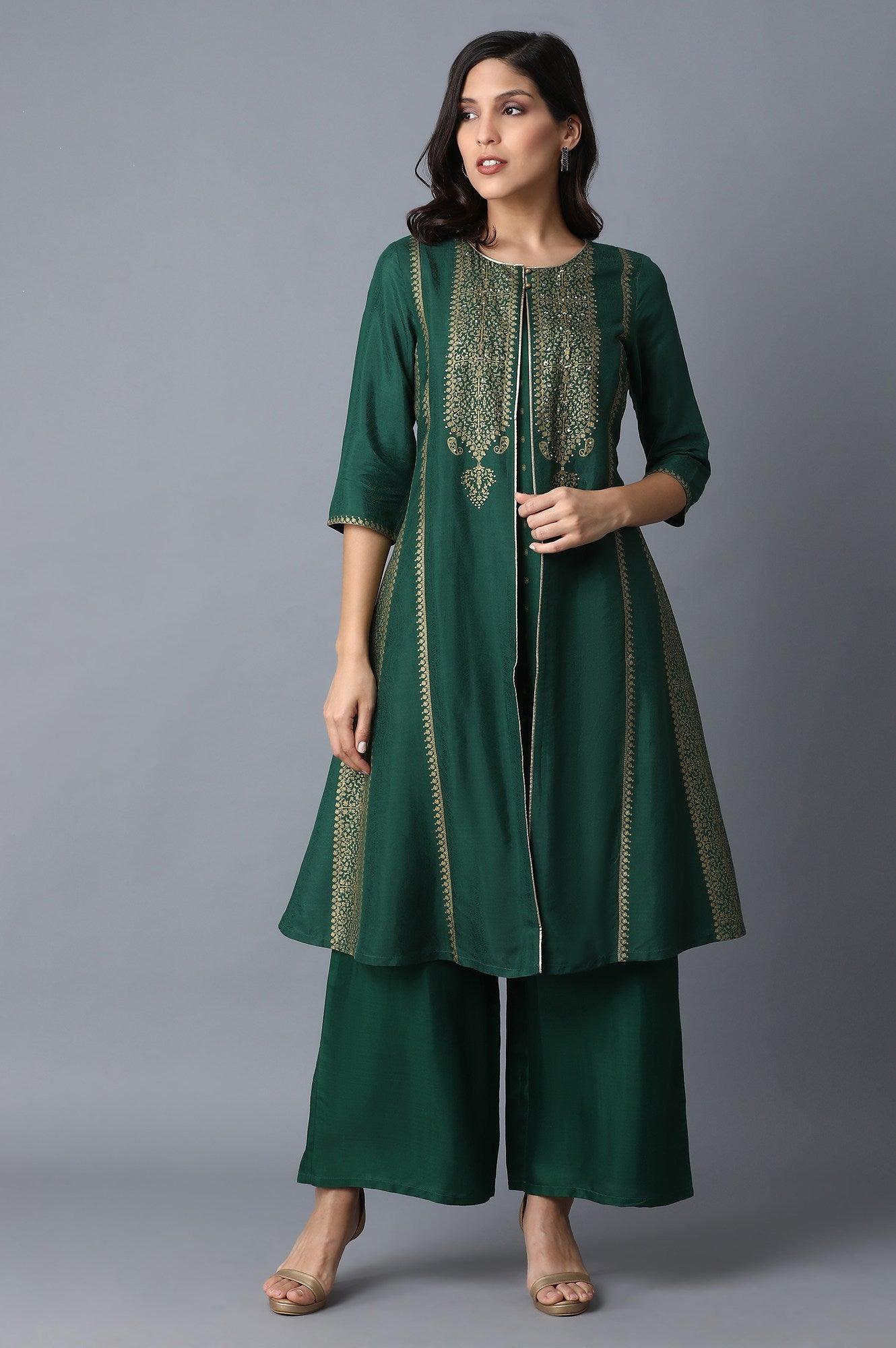 Dark Green A-Line kurta-Pant Set