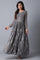 Grey Round Neck Gathered Dress