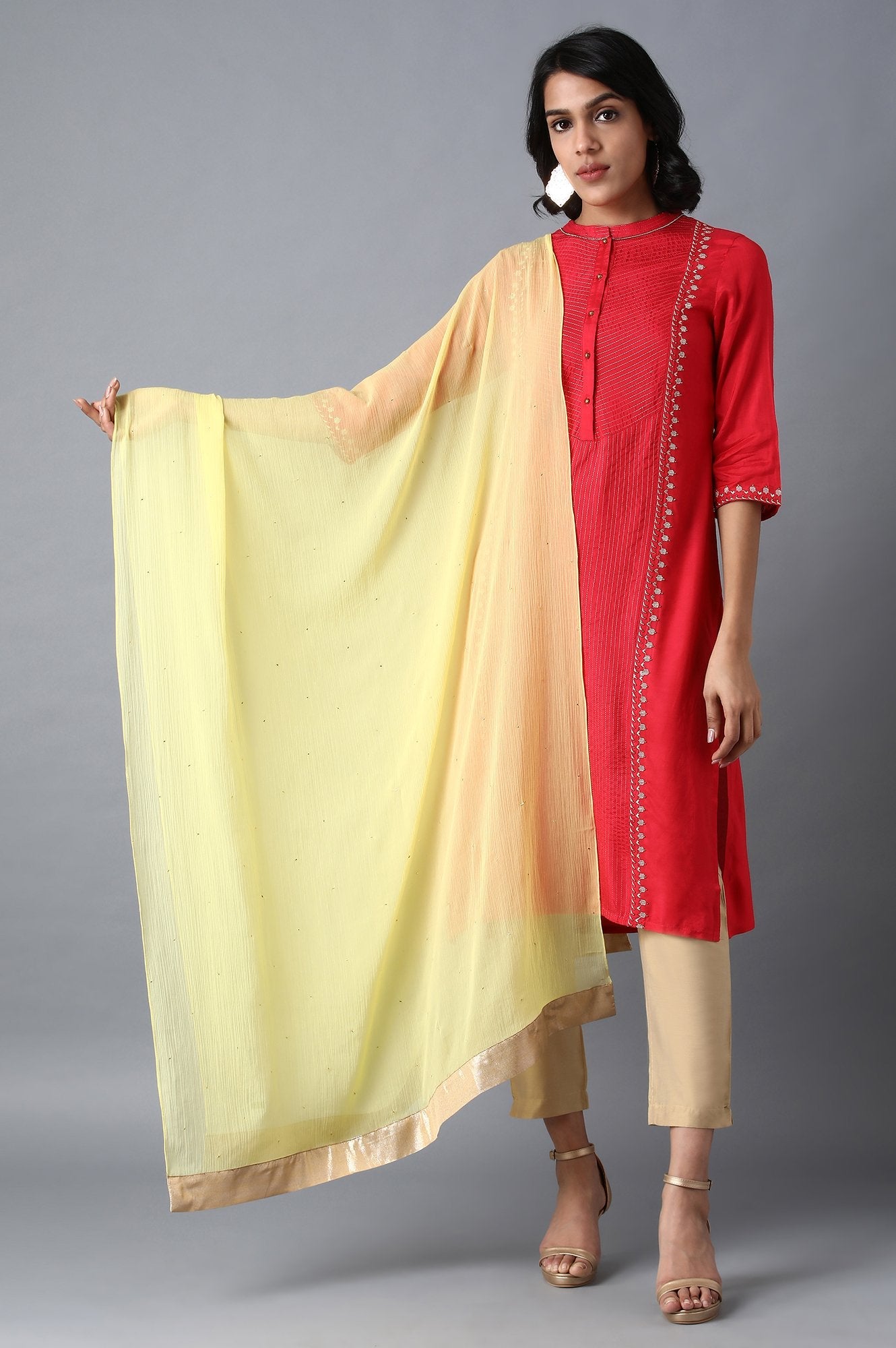 Yellow Silver Chiffon Dupatta