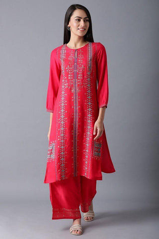 Pink Round Neck Printed kurta