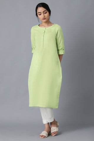 Green Round Neck Solid kurta