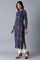 Navy Blue Printed Straight kurta