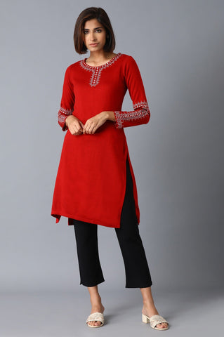 Dark Red Solid Winter kurta