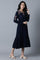 Navy Round Neck Gathered Dress