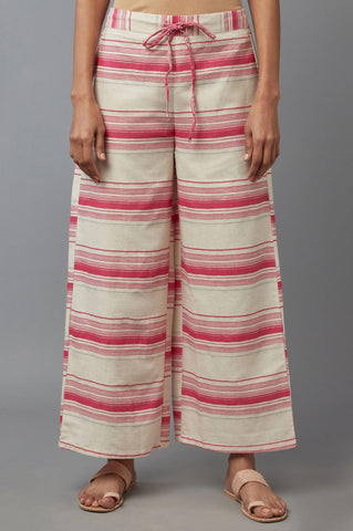 Ecru And Red Strip Parallel Pants