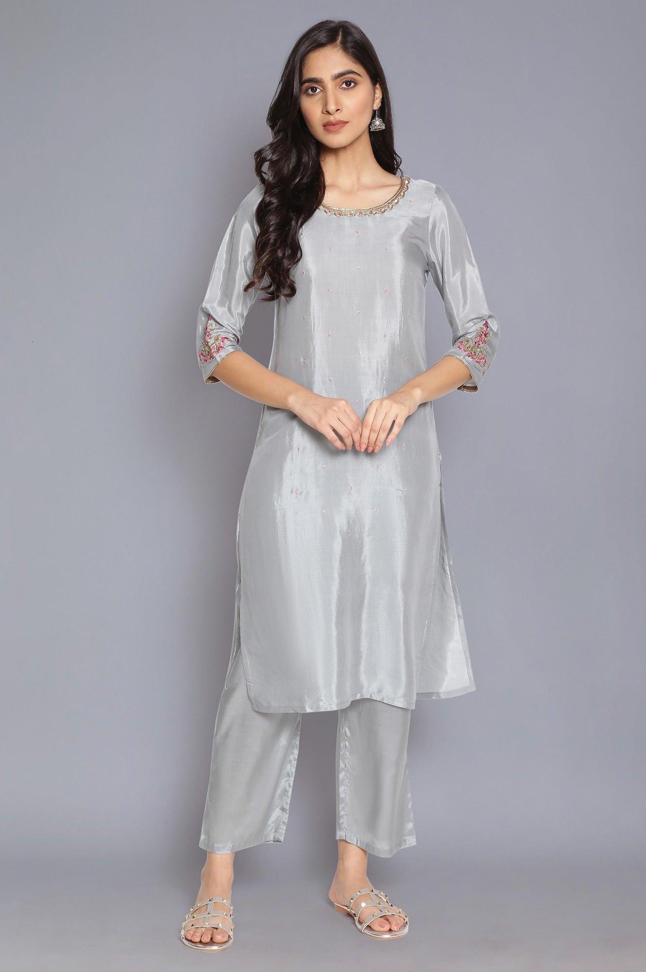 Grey Solid Straight kurta