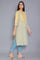 Pale Yellow and Stone Blue kurta