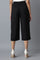 Black Solid Straight Fit Cotton Culottes With Elasticated Waist