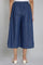 Blue Solid Flared Cotton Culottes With Drawstring Detail