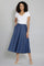 Blue Solid Flared Cotton Culottes With Drawstring Detail