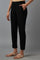 Black Solid Flared Cotton Pants With Elasticated Waist
