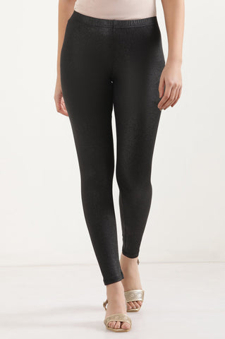 Black Solid Skinny Fit Tights With Elasticated Waist