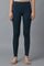 Navy Blue Solid Skinny Fit Cotton Tights With Elasticated Waistband