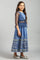 Blue Printed Top-Gillet-Skirt Girls Set