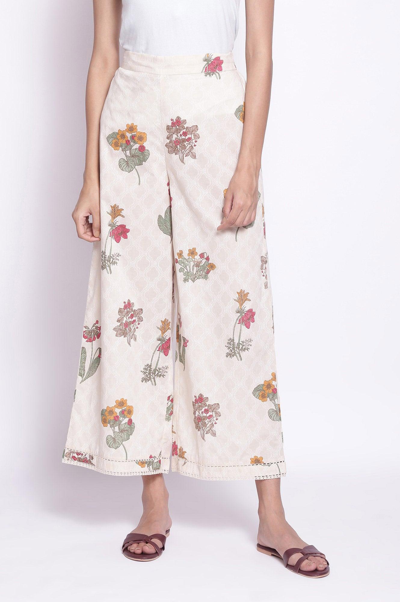 Ecru All-Over Printed Parallel Pants