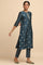 Teal Blue and Gold Cotton Silk Jcaquard kurta