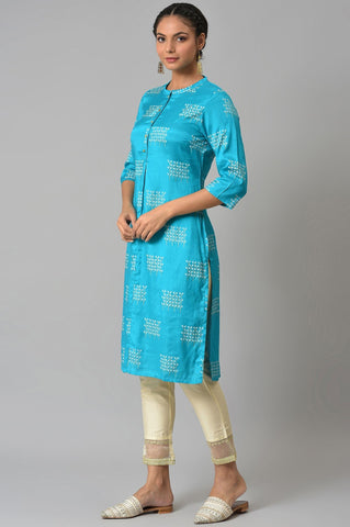 Turquoise Blue Printed kurta