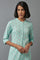 Light Blue Floral Print kurta in Mandarin Collar