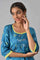 Blue Floral Printed A-line Kurta and Palazzo Set