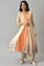 Beige Printed Front Open Gillet with Peach Inner kurta and and Beige Straight Palazzo