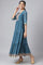 Blue Full Length Tiered Dress Embellished with Sequins