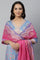 Blue Floral Print kurta with Pink Tights and Dupatta