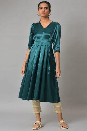 Dark Green Beaded Silk kurta