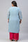 Sky Blue Jacquard Plus Size kurta With Embroidery