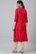 Red Mettalic Embroidered kurta With Pleats