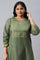 Olive Green A-Line Embroidered Plus Size kurta With Sequins