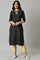 Black Glitter Printed Rayon Straight Kurta with Embroidered Neck