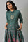 Green Glitter Printed Festive Shirt Dress With Placket