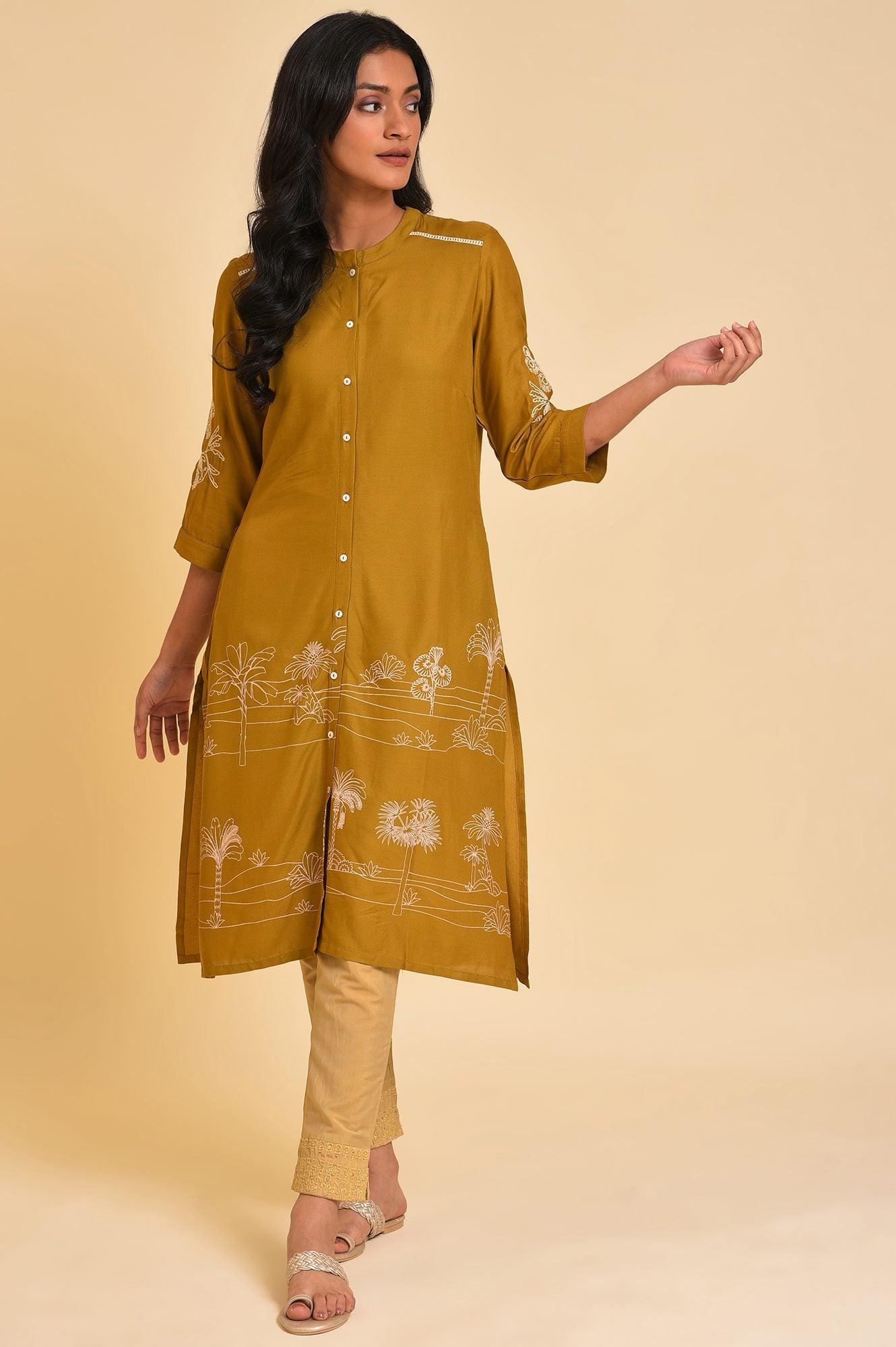 Yellow A-Line Button Down kurta