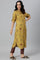 Mustard Rayon Printed Button Down Kurta