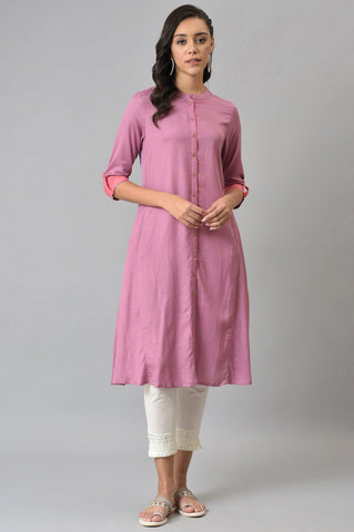 Dark Pink Flared Rayon kurta With Printed Back