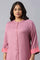 Dark Pink Flared Plus Size kurta In Mandarin Collar