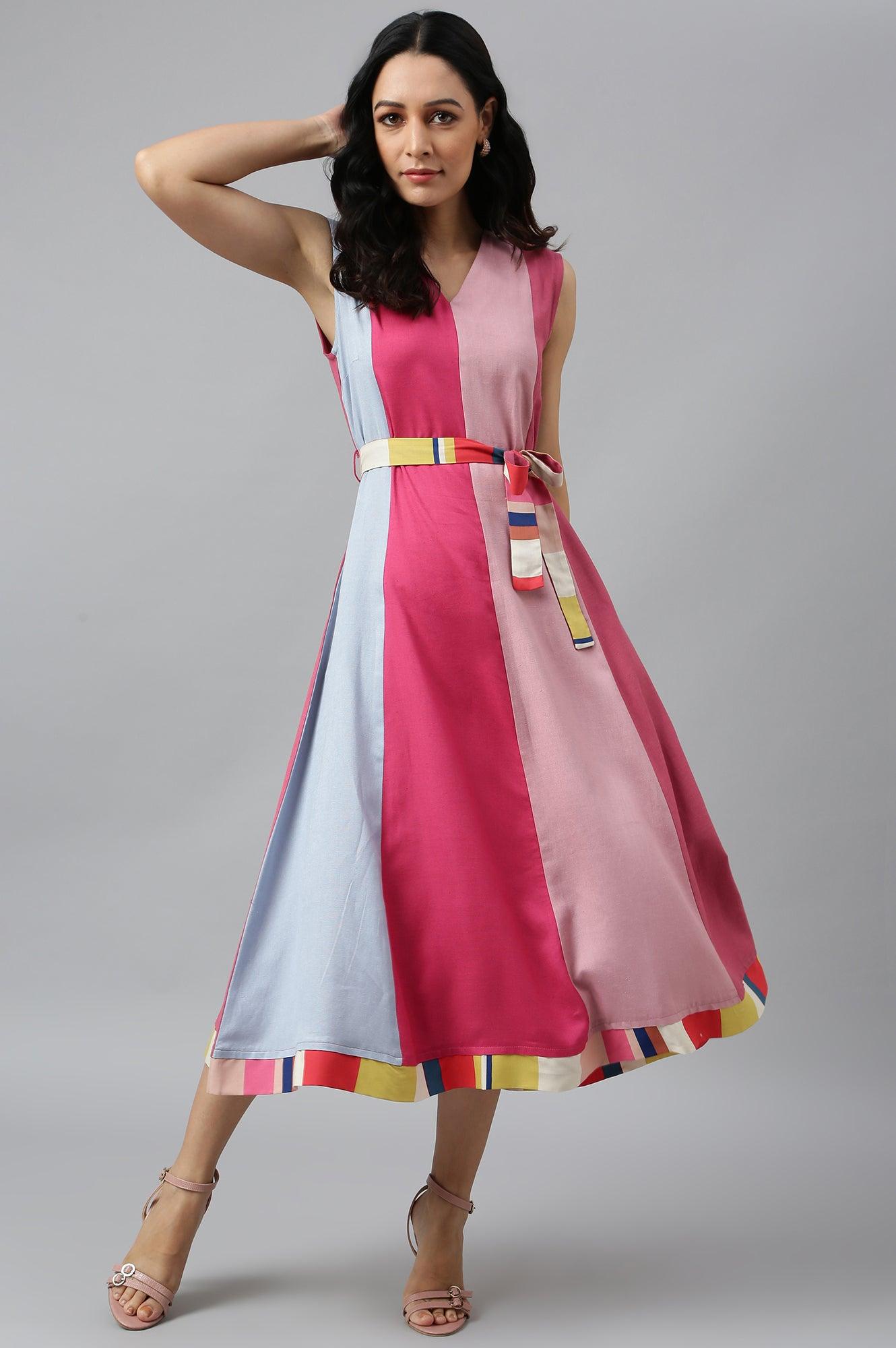 Bright Multicoloured Colour Block Sleeveless Dress