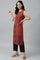 Red And Ecru Placement Print kurta In Round Neck